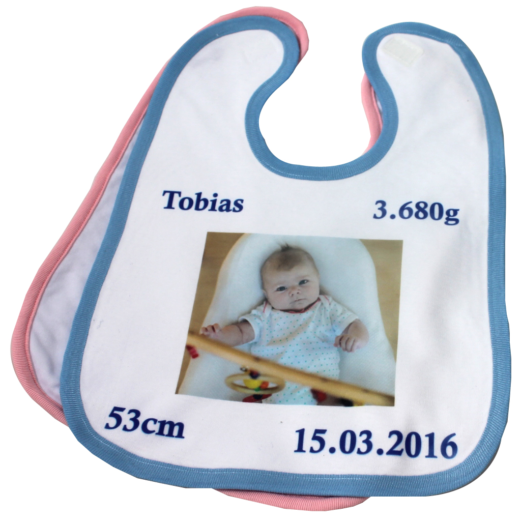 Babylätzchen mit Klettverschluss mit Foto und Daten