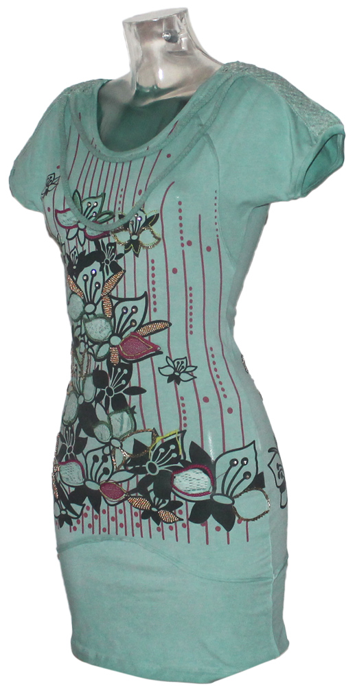 Damen Kleid Minikleid Signet 3259 mint grün mit Stickerei 04