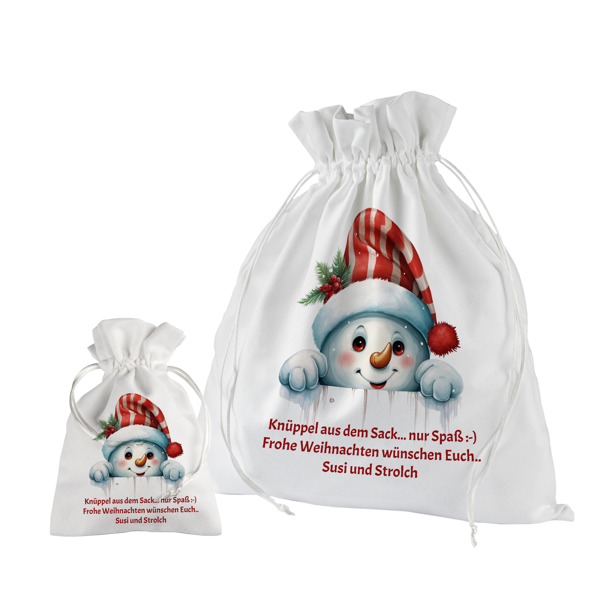 Schneemann Geschenkbeutel mit eigenem Text zu Weihnachten 15x19 cm