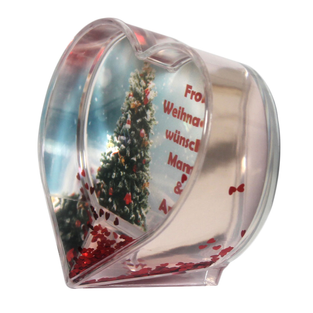 Herz Schneekugel Weihnachtsbaum mit eigenem Grußtext Geschenk zu Weihnachten 02
