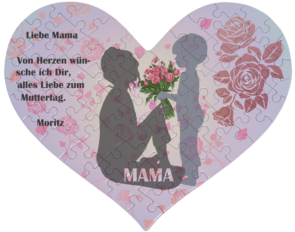 Herz Puzzle Mutter & Sohn mit Wunschtext zu Muttertag