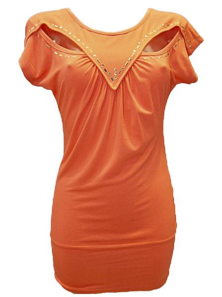 Damen Long Shirt orange ausgefallen 