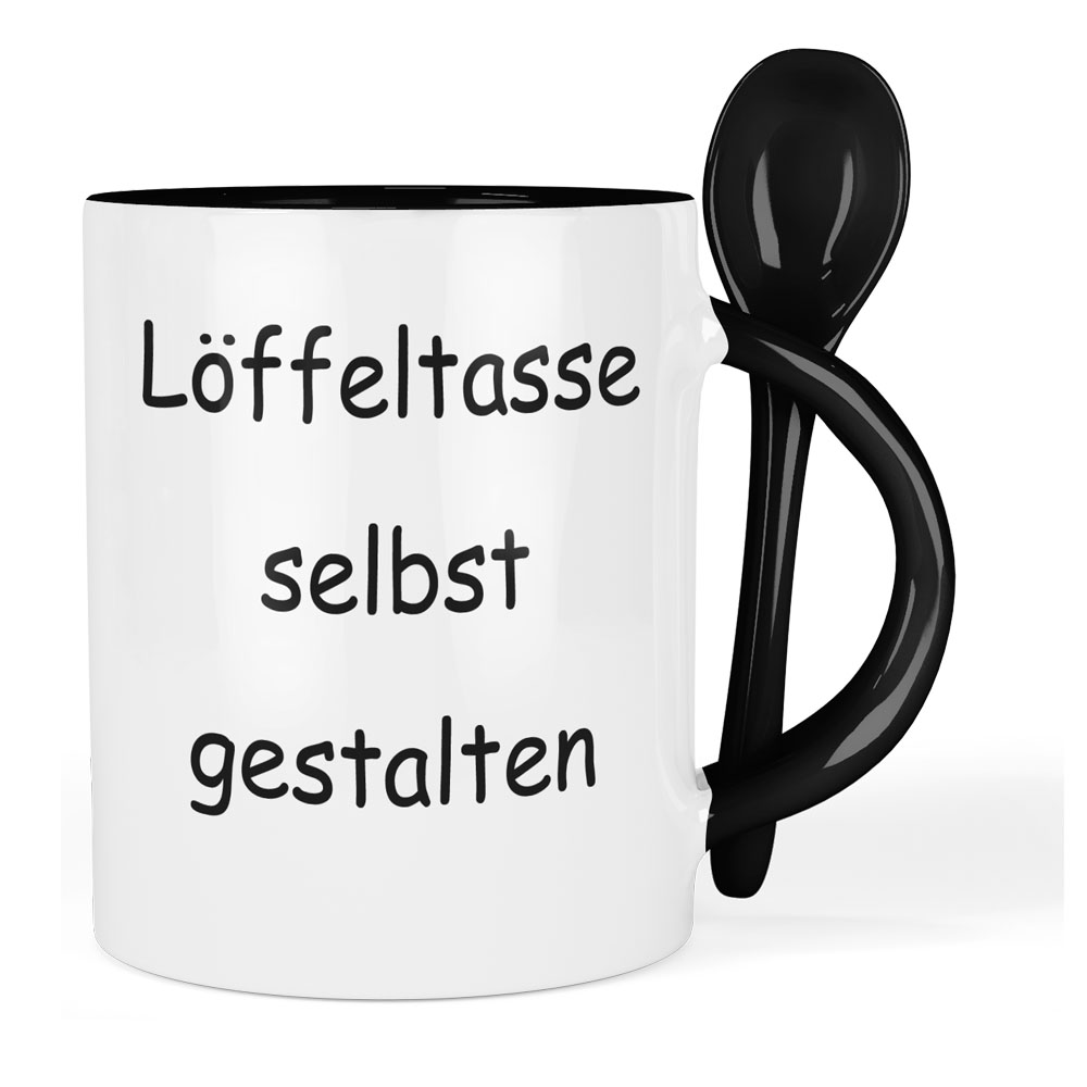 Tasse mit Löffel schwarz selbst gestalten