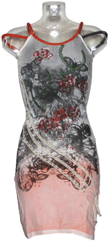 Damen Kleid Minikleid Signet 3257 grau pink mit Stickerei