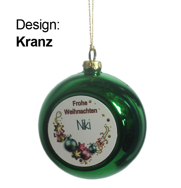 Weihnachtskugel grün mit Name Design Kranz