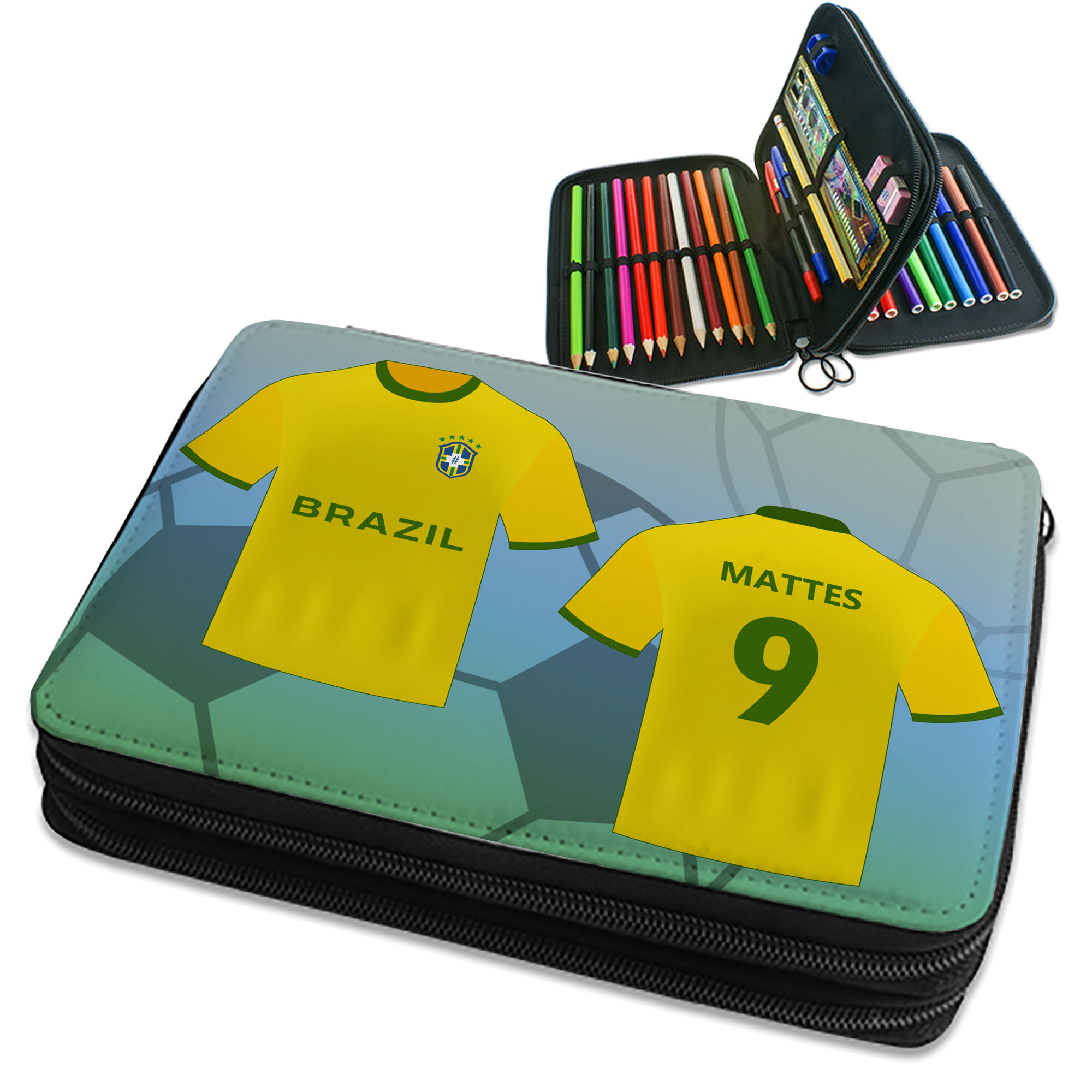 Federmappe Fußball Trikot mit Name und Nummer | Brasilien