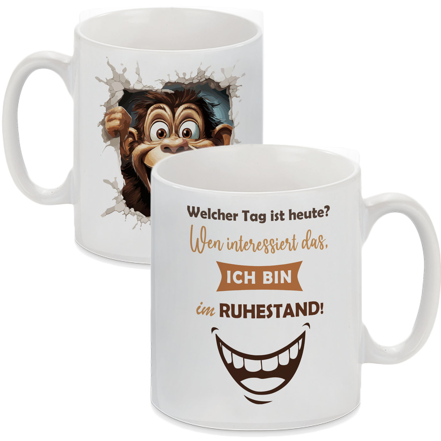 witzige Tasse zum Ruhestand mit lachendem Mund