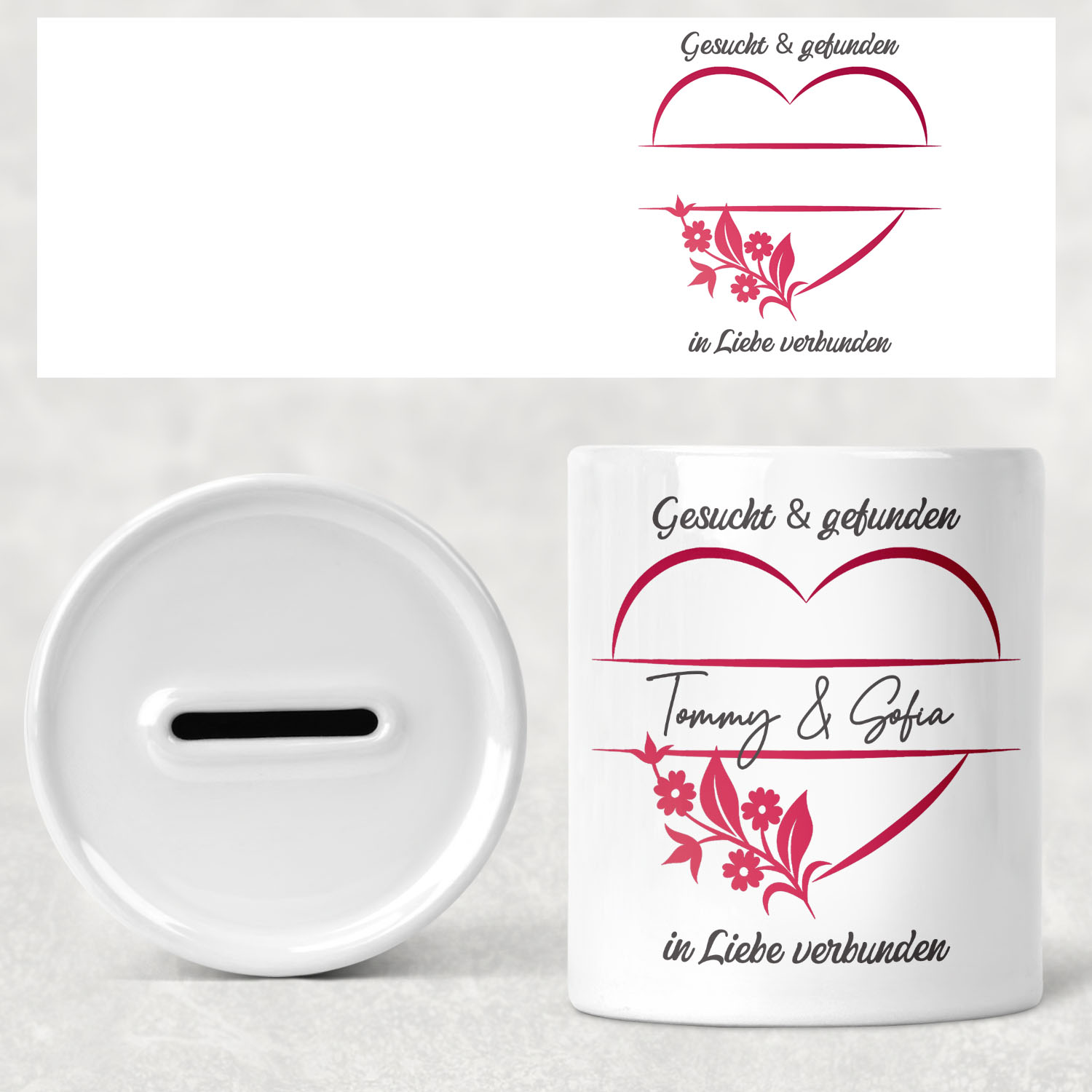 Spardose mit Namen zur Hochzeit gesucht & gefunden