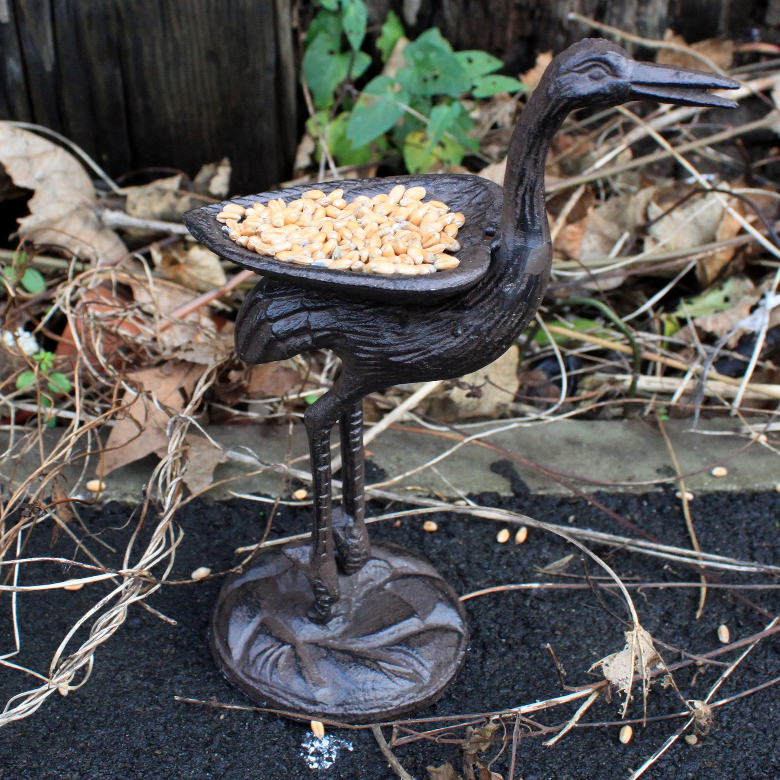 Vogel Futter Schale Storch 21 cm schwarz aus Eisen