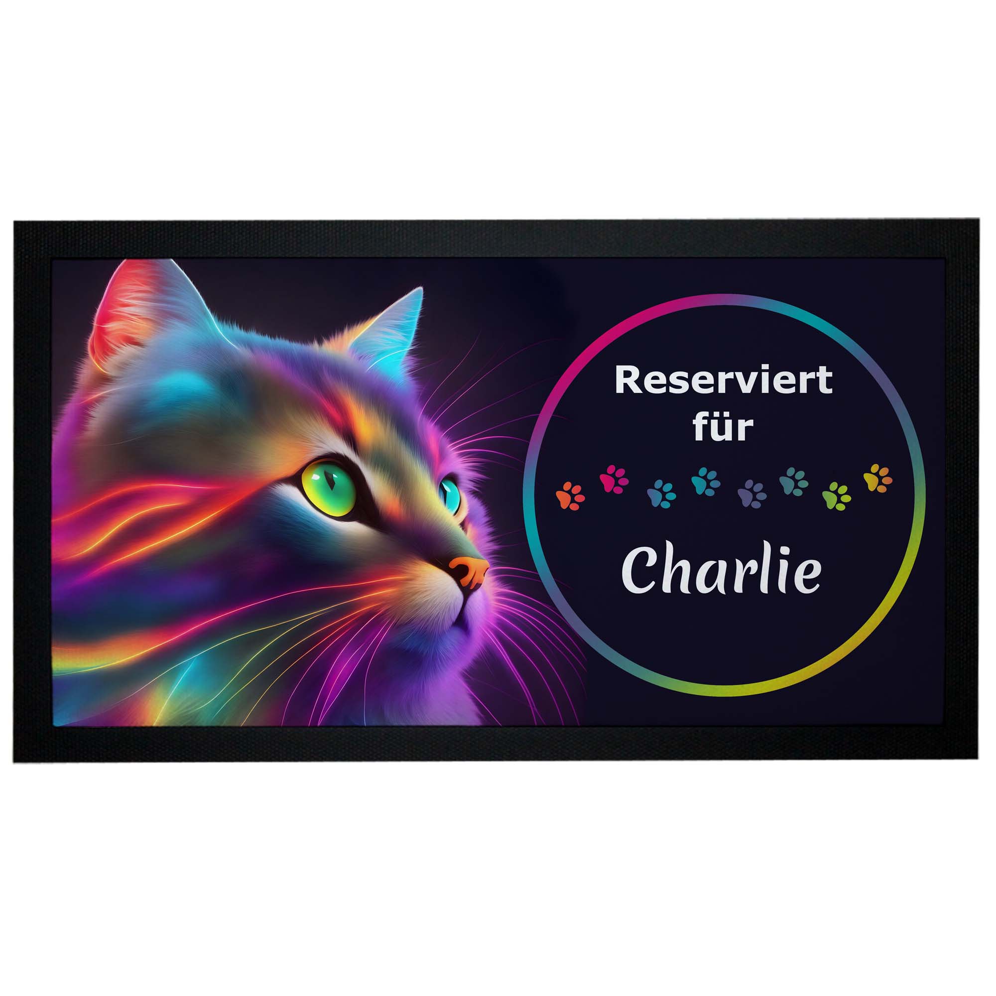 Napfunterlage Katze mit Name Neon-Design