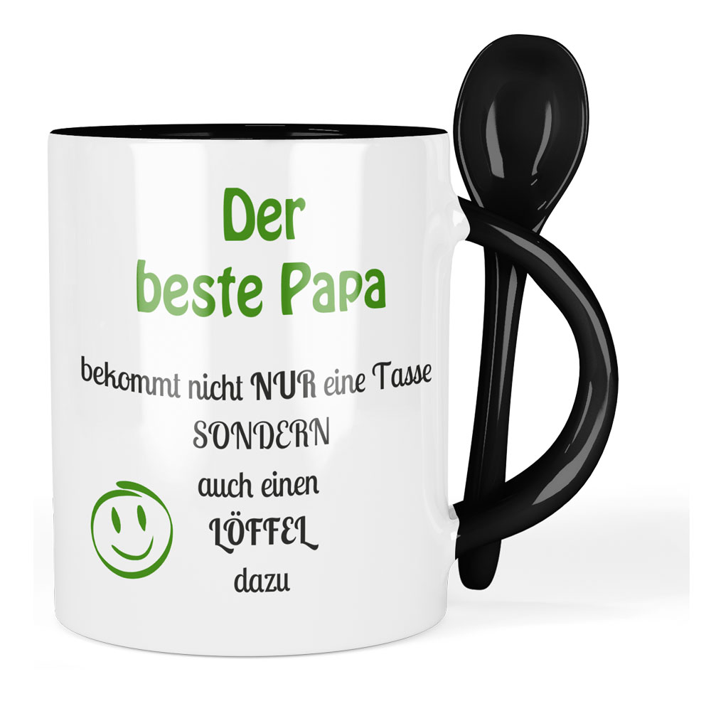 Tasse mit Löffel für den besten Papa schwarz