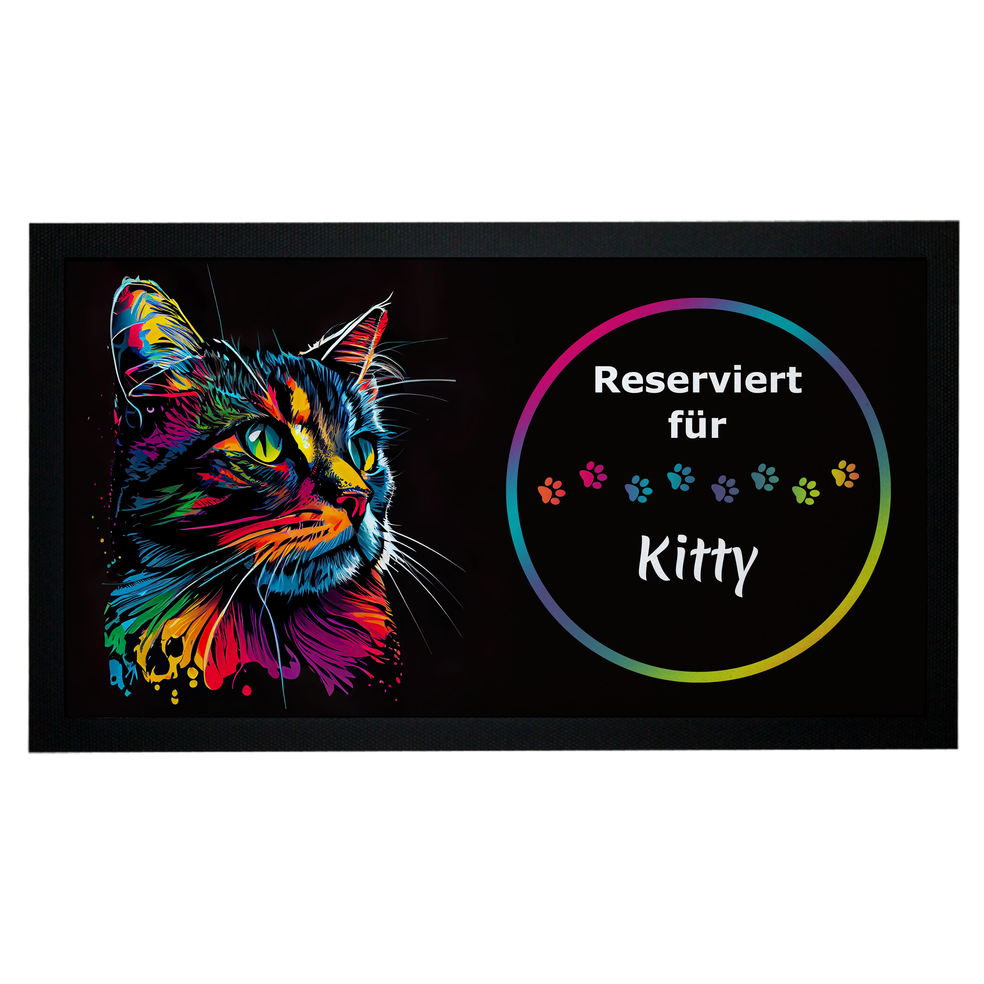 Napfunterlage Katze mit Name Neon-Design