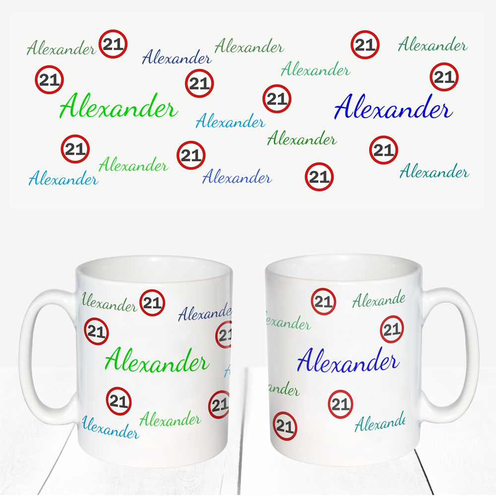 Tasse Geburtstag mit Name und Zahl vlau-grün