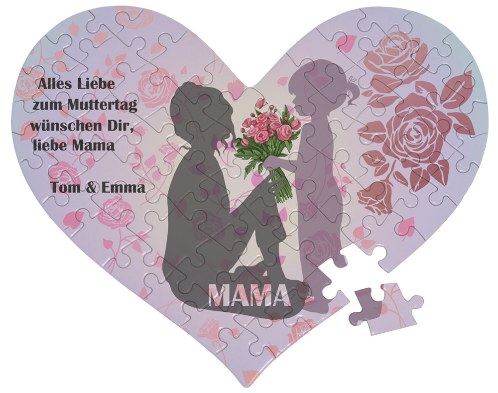 Herz Puzzle Mutter & Tochter mit Wunschtext zu Muttertag
