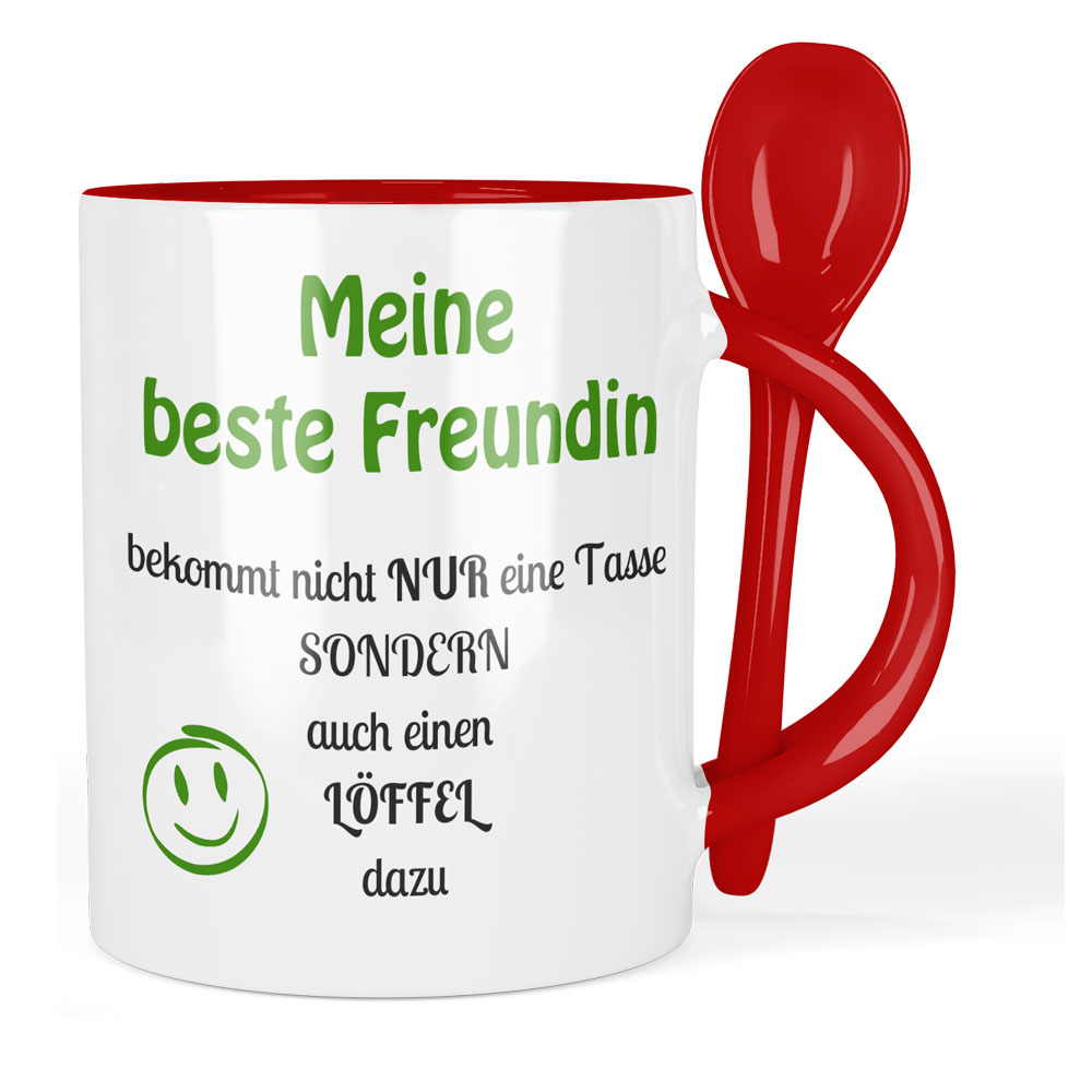 Tasse mit Löffel für eine Freundin rot