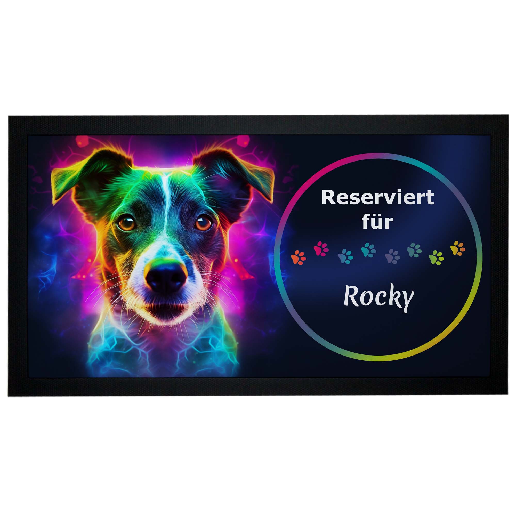 Napfunterlage Jack Russell Terrier mit Name Neon-Design