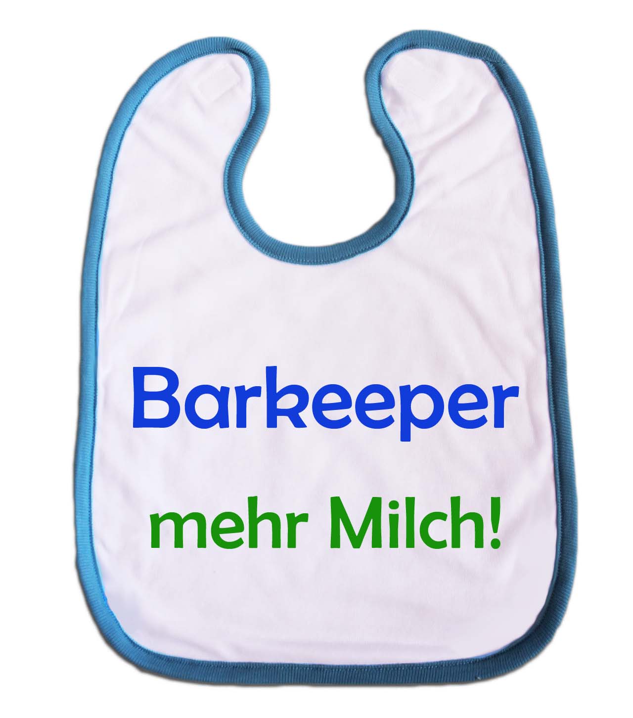 Lätzchen "Barkeeper mehr Milch" für Babys hellblau