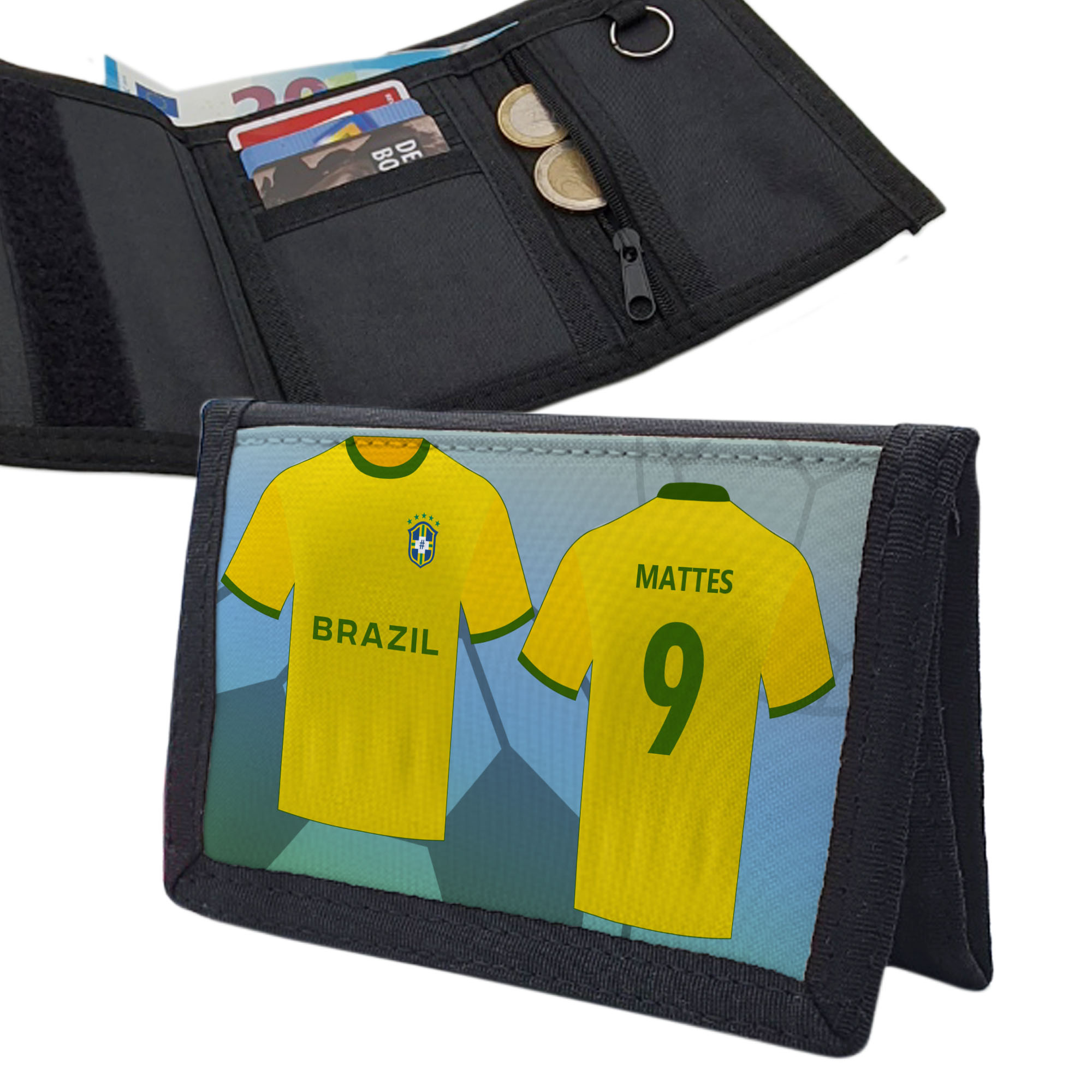 Kinder Geldbörse Fußball Trikot mit Name und Nummer | Brasilien