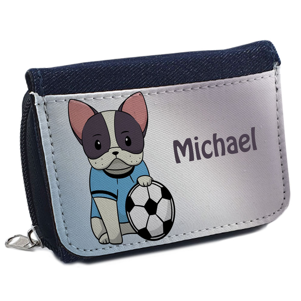 Jeans Geldbeutel mit Name Fußball Hund