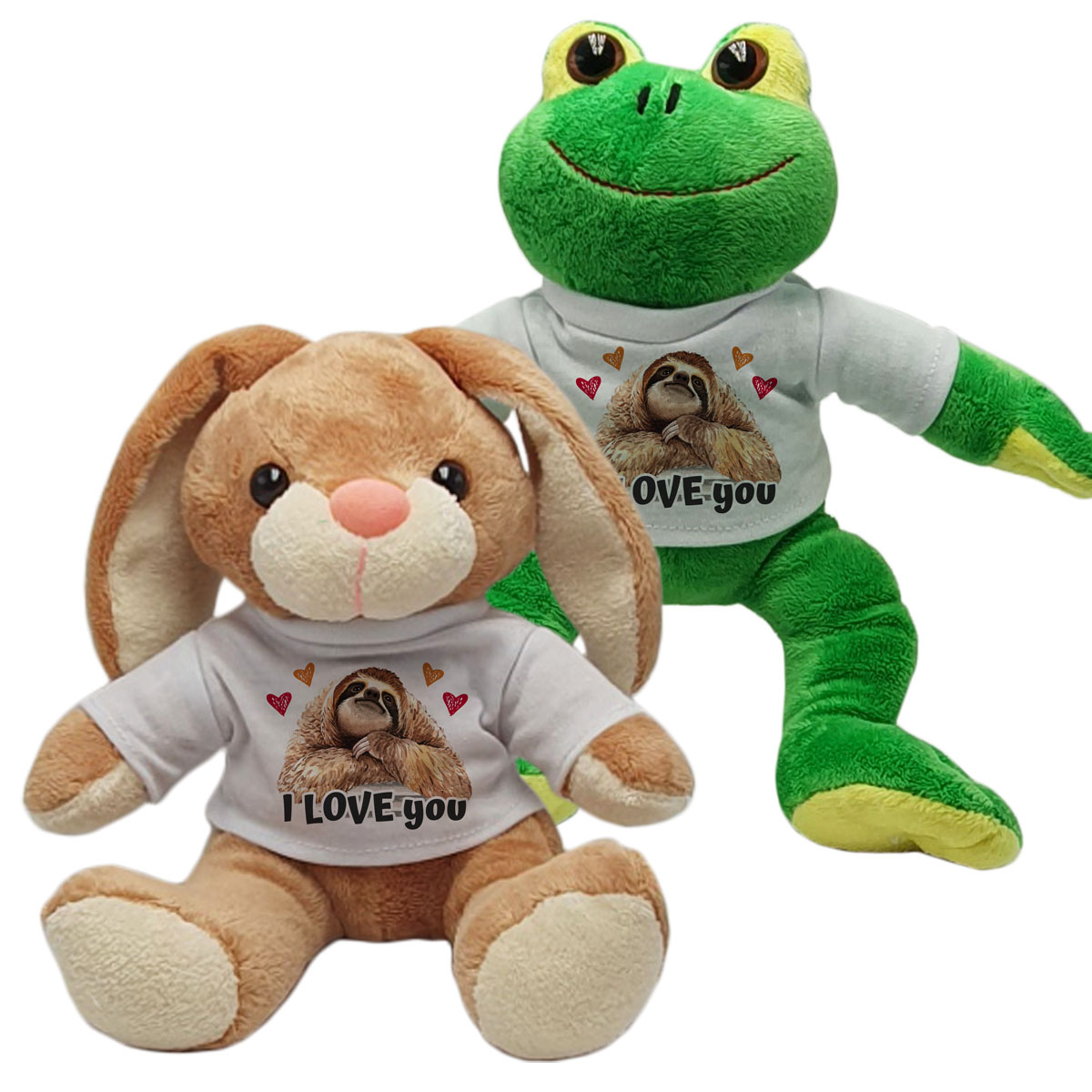 Stofftier mit Shirt "I love you" | Hase oder Frosch