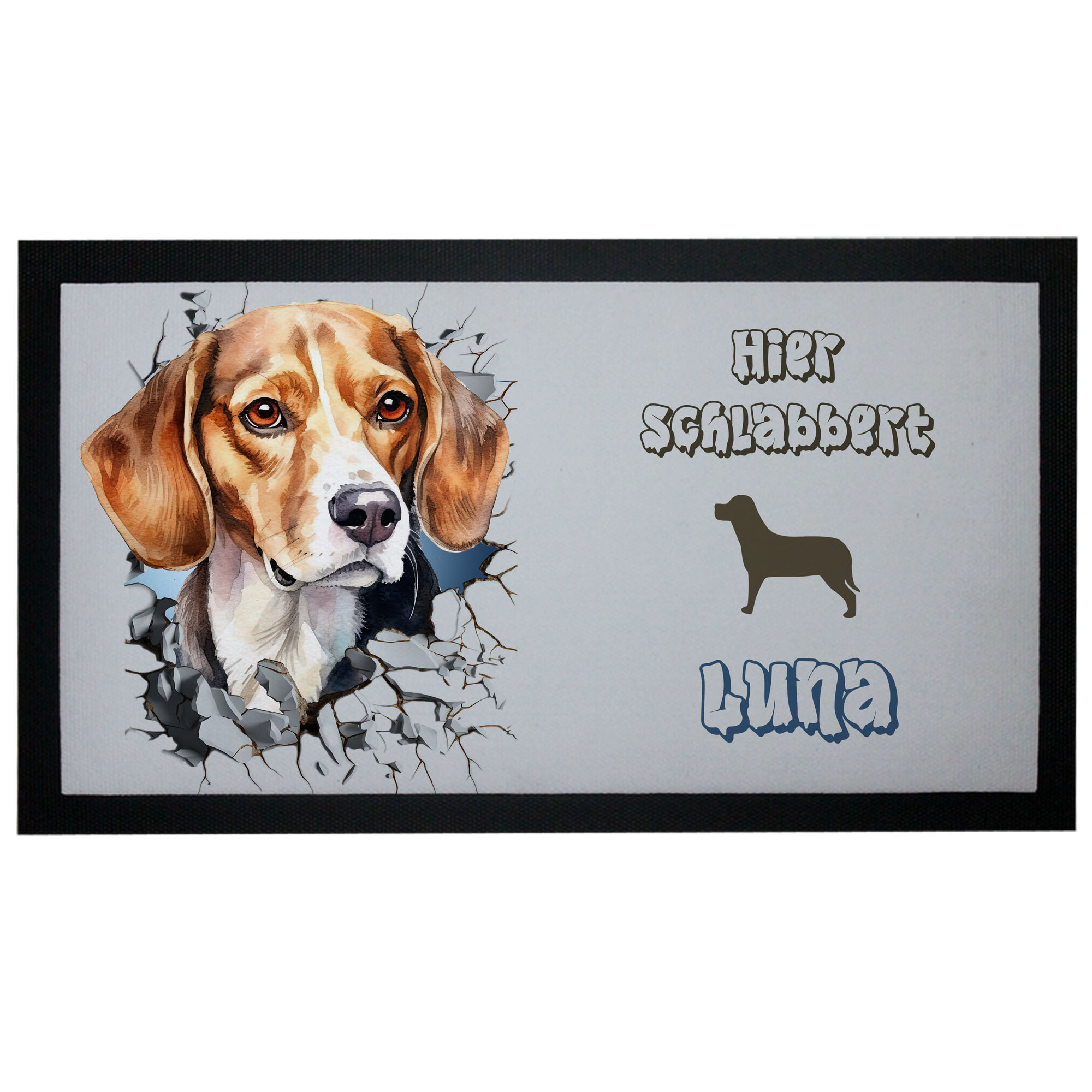 Napfunterlage Beagle mit Name Design Wanddurchbruch