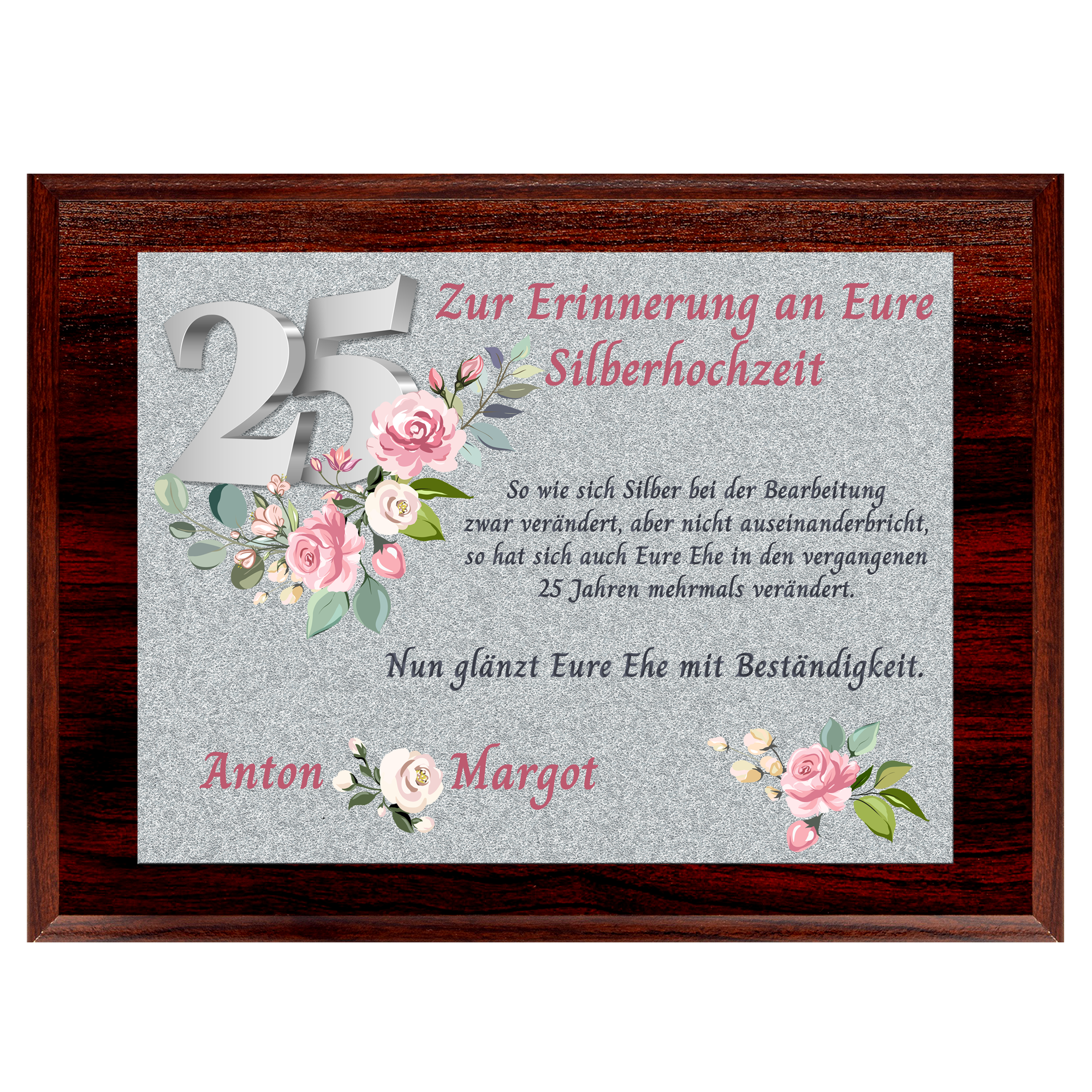 25 Hochzeitstag Silberhochzeit mit Namen auf Holztafel