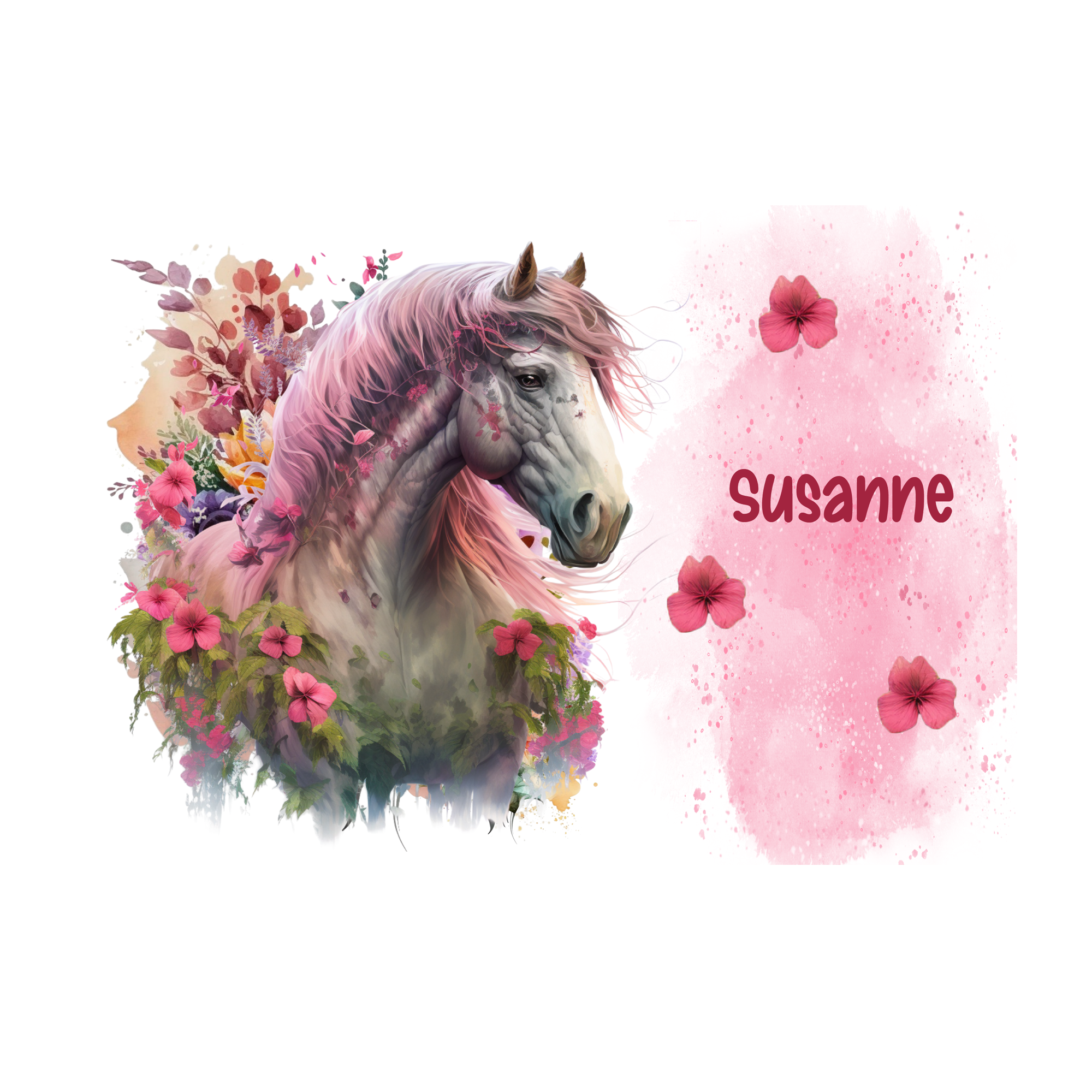 Federmappe mit Name Pferd Design rosa | gefüllt