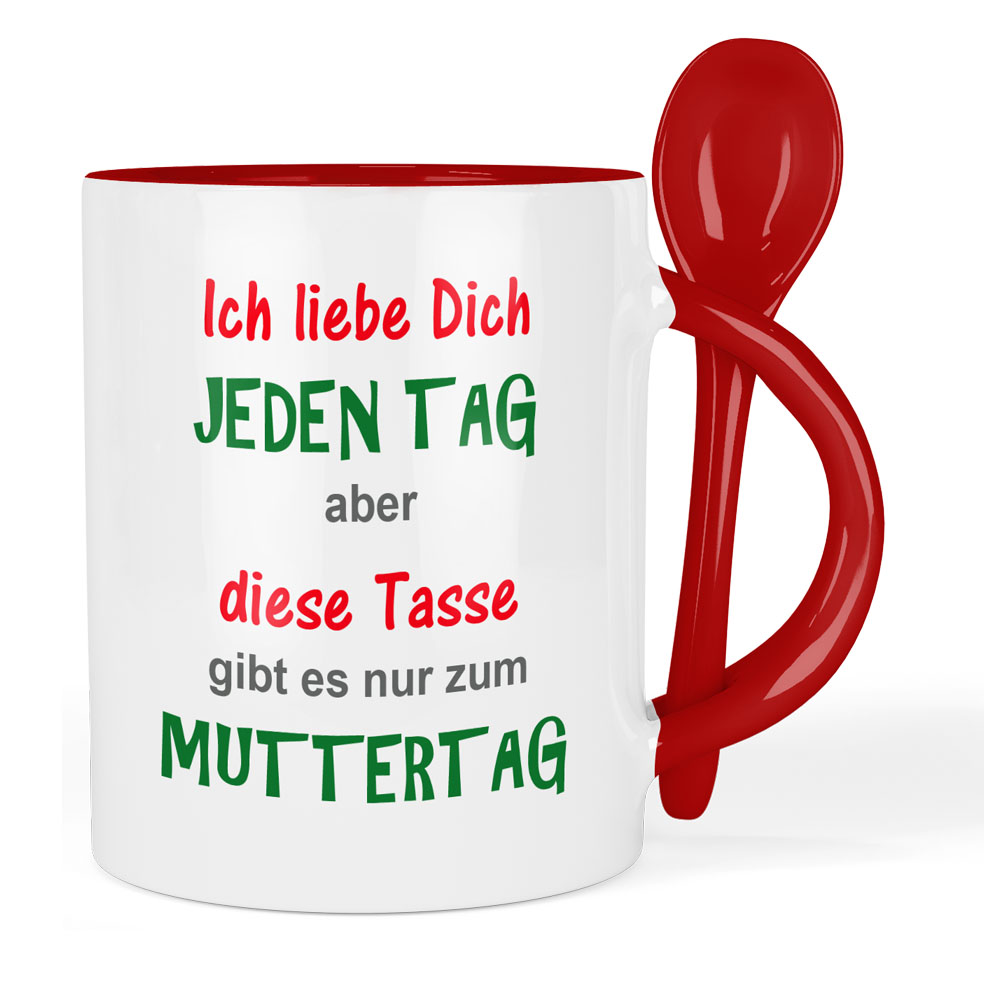 Tasse mit Löffel zum Muttertag rot