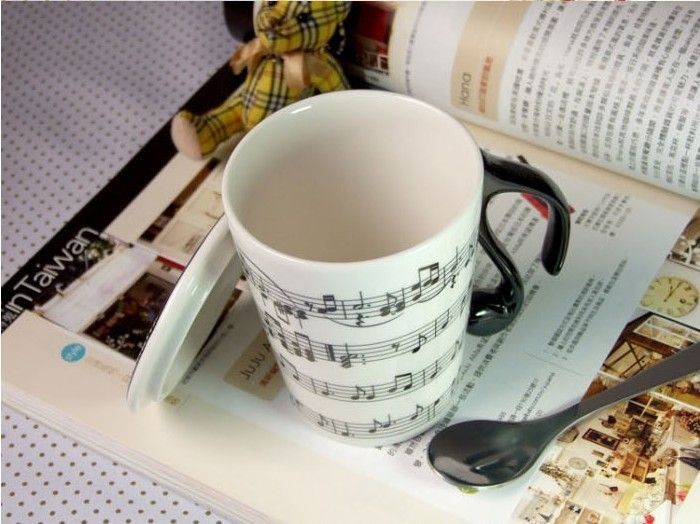 Kaffeebecher Musik Becher Musiknoten mit Deckel 02