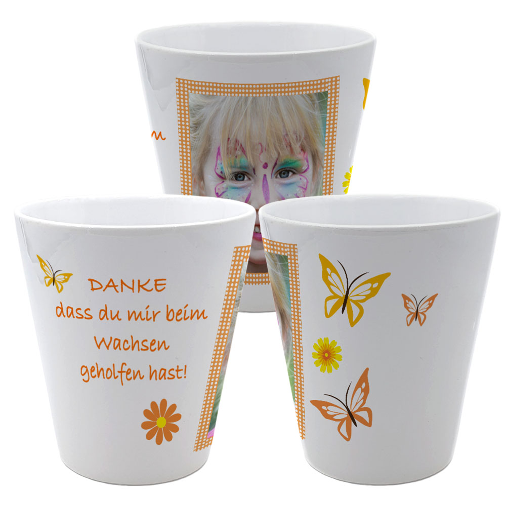Blumentopf mit Foto "beim Wachsen geholfen"