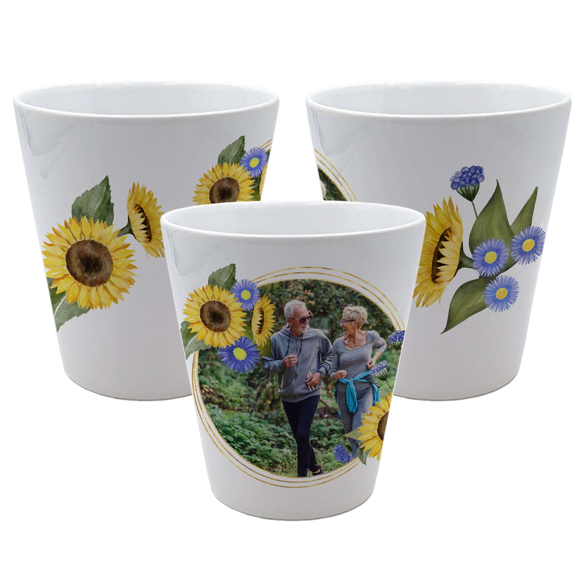 Kleiner Blumentopf mit Foto in Sonnenblumen