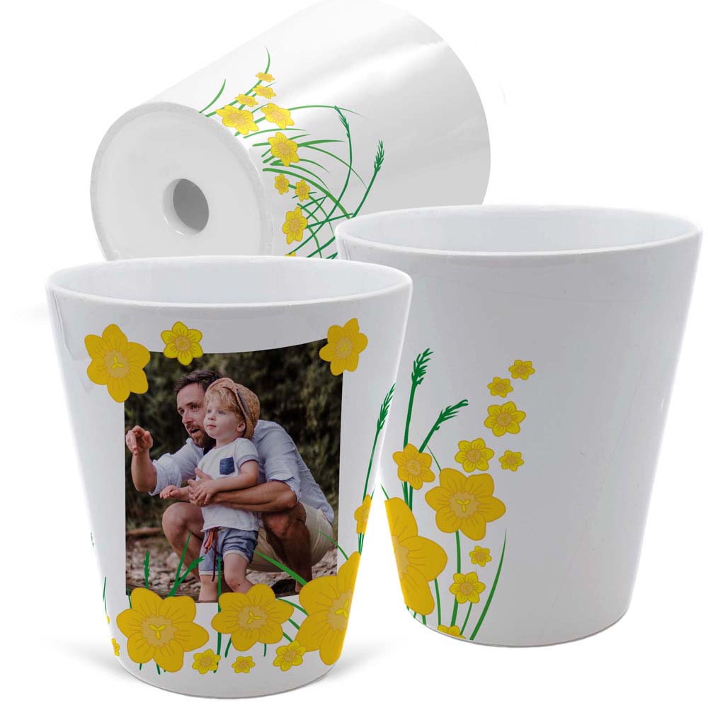 Blumentopf mit Foto im gelbe Blumen-Design