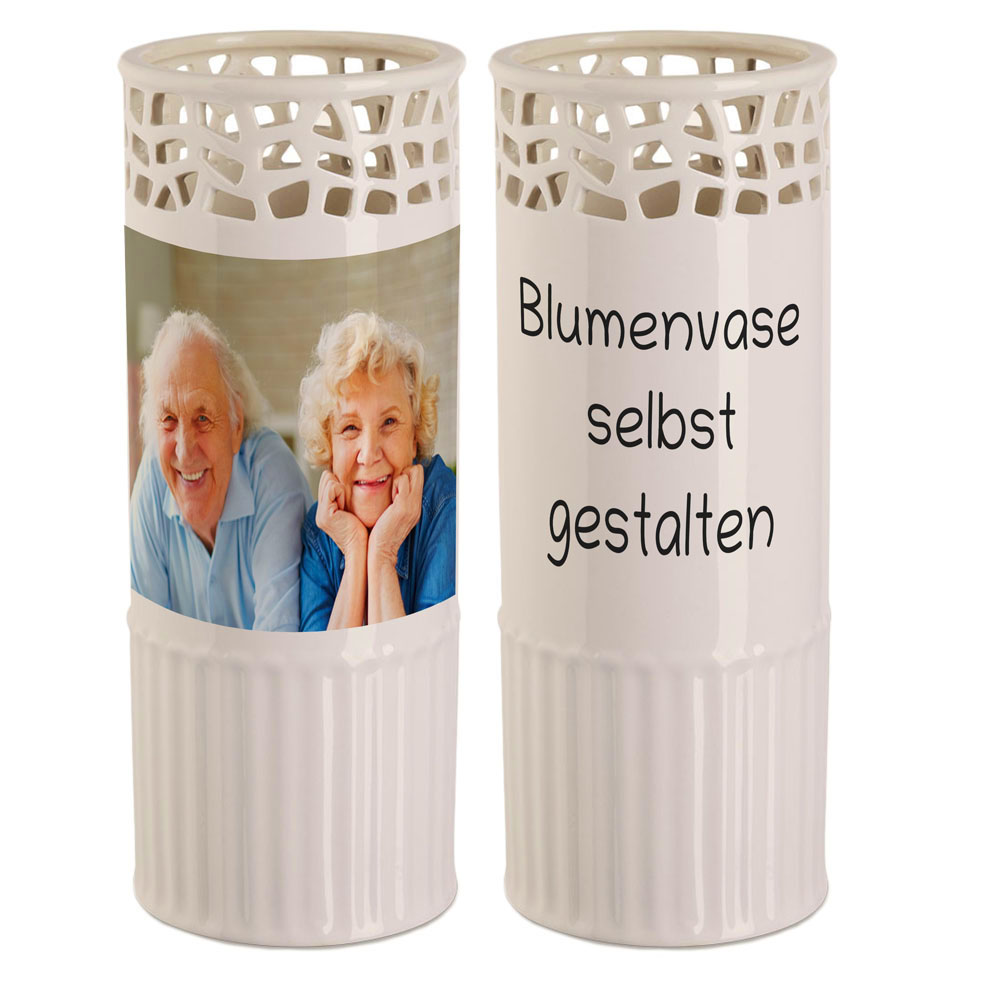 Blumenvase mit Foto selbst gestalten 24 cm beige