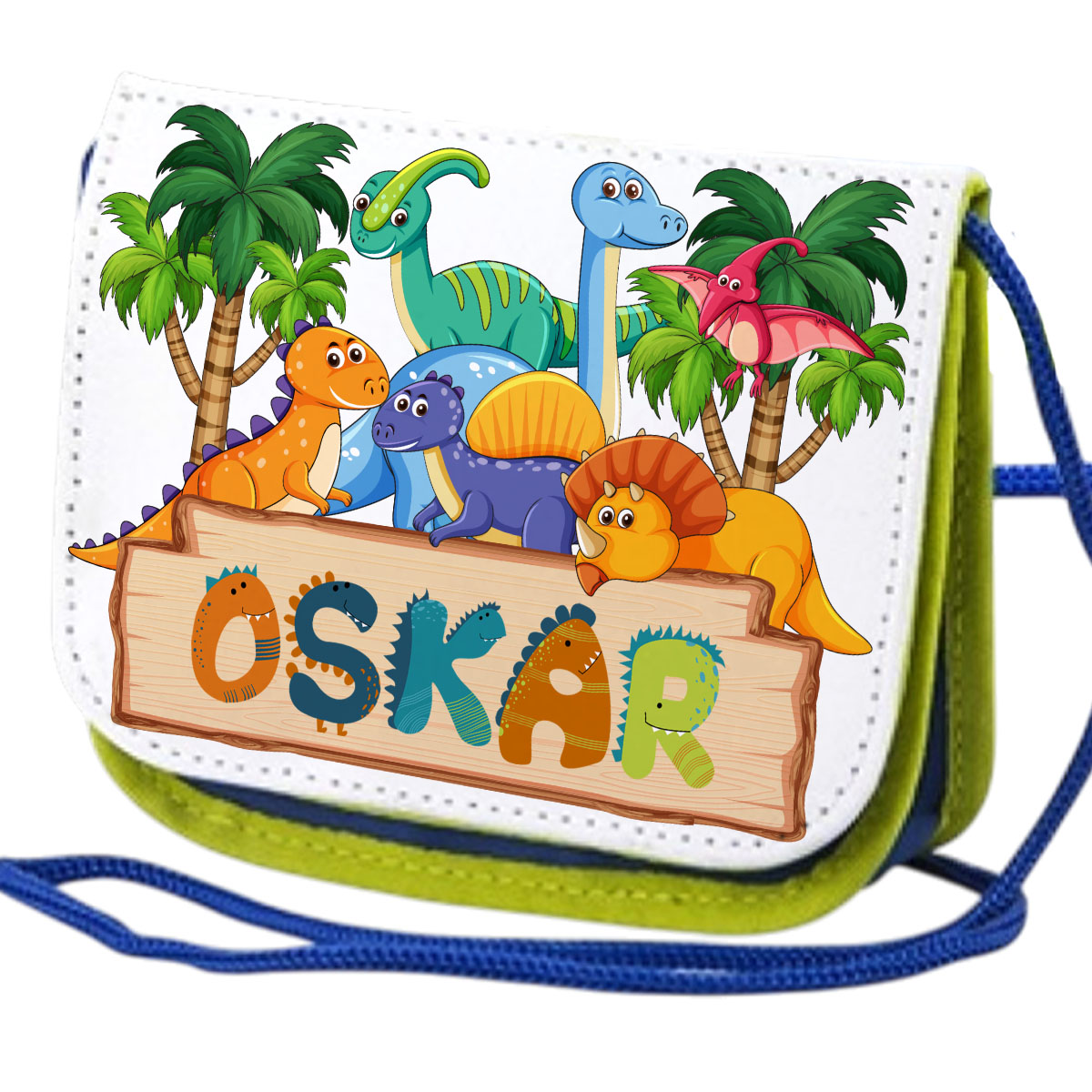 Kinder Brustbeutel Dinosaurier mit Name in Dino-Schrift