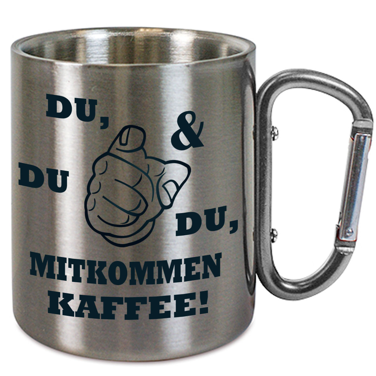 Edelstahltasse mit Karabiner - MITKOMMEN KAFFEE