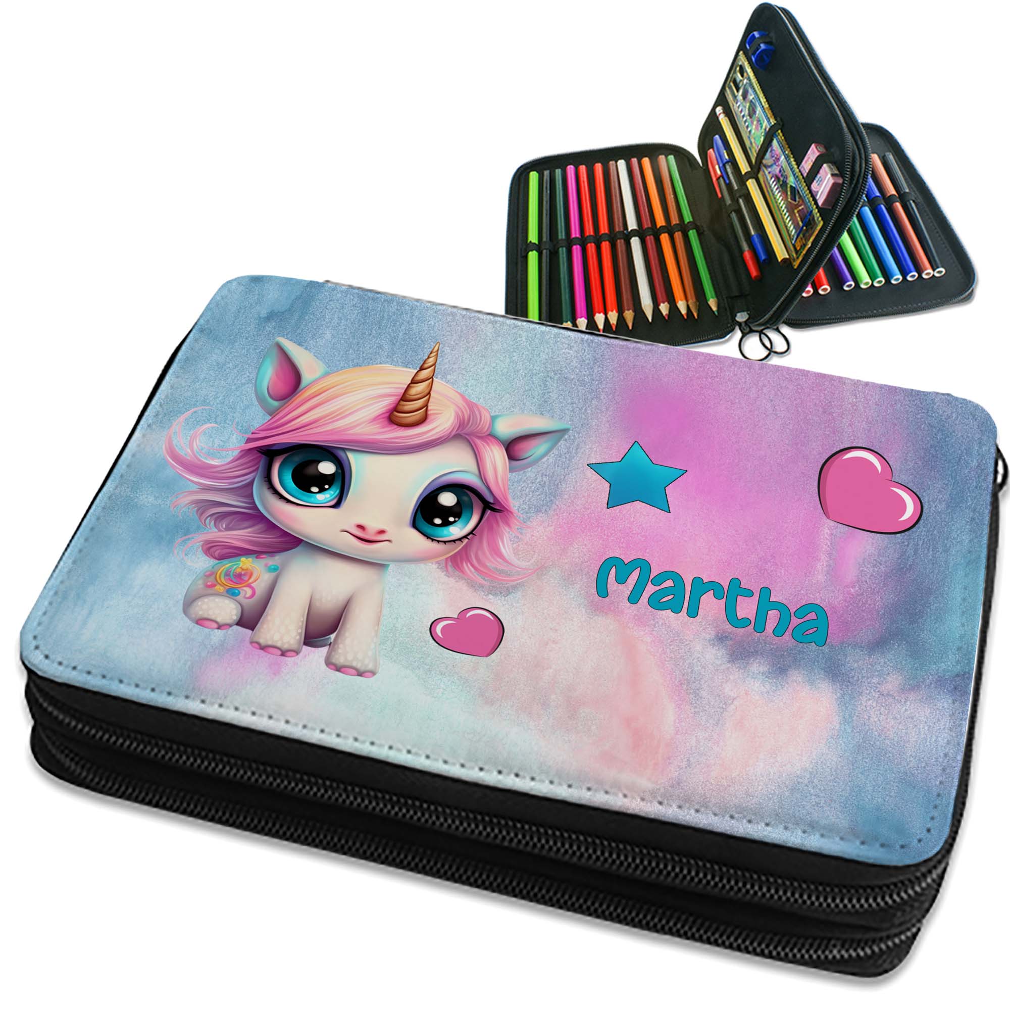 Federmappe Mädchen gefüllt mit Name | Design Einhorn 01
