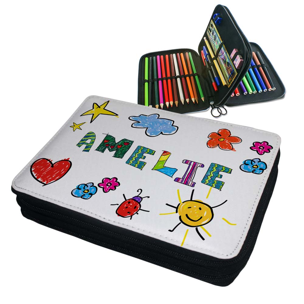 Federmappe mit Name in Kinderschrift | gefüllt