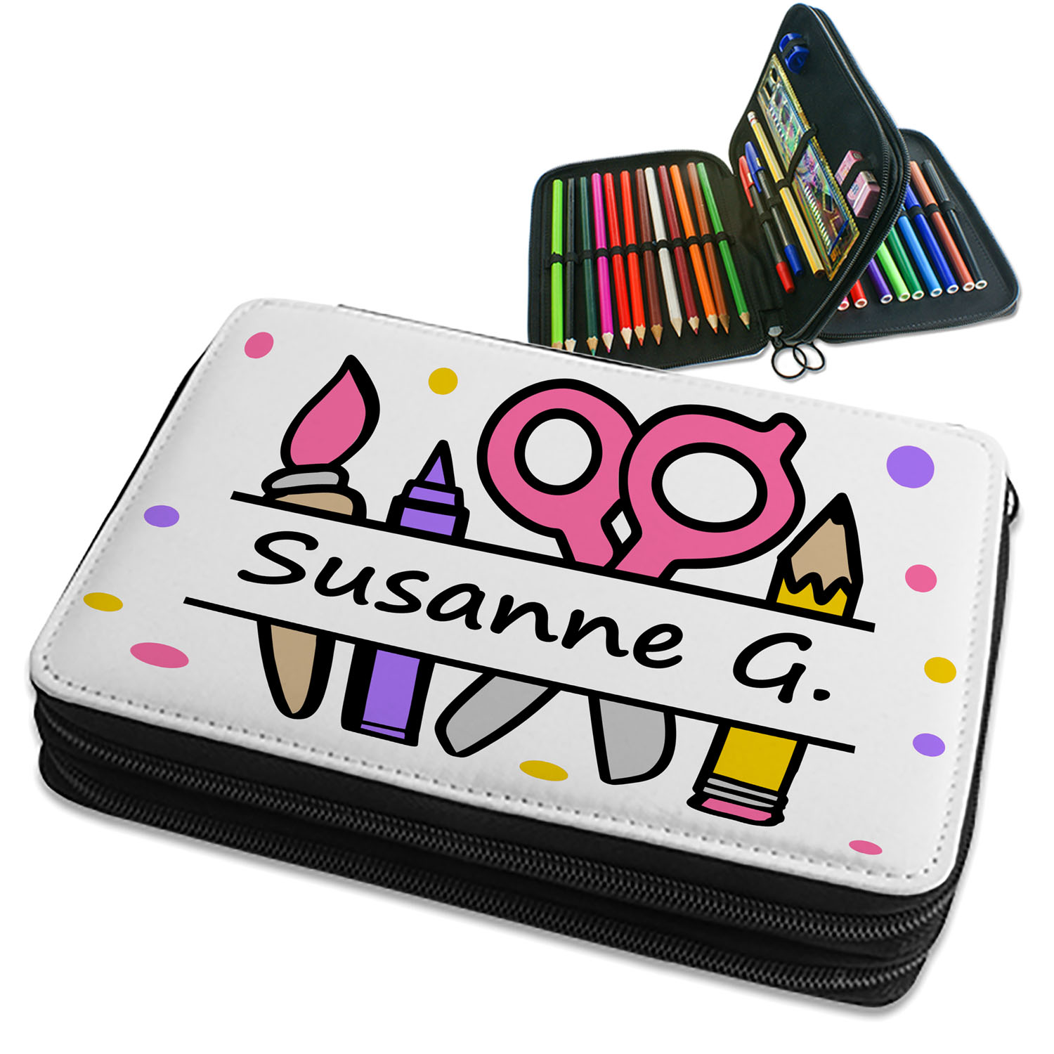 Federmappe mit Name Design Schulsachen bunt