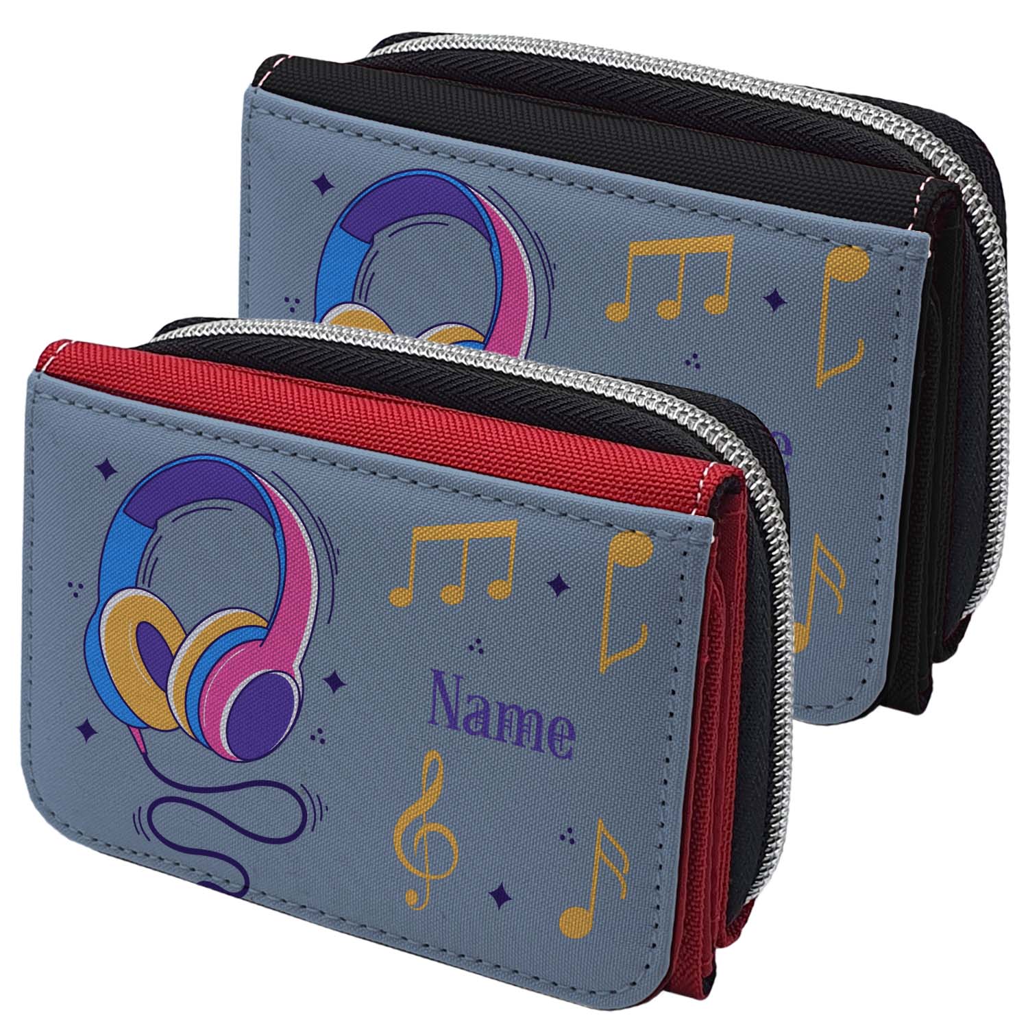Textil Geldbeutel mit Name Musik und Kopfhörer