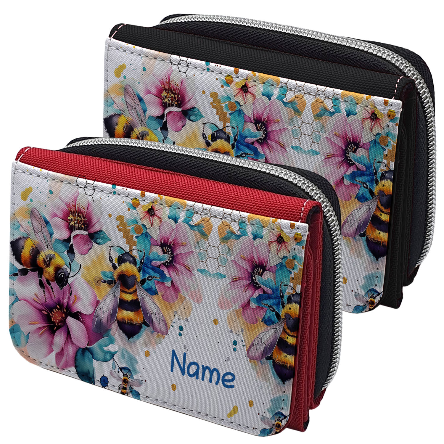 Geldbeutel mit Name im Design Bienen und Blumen