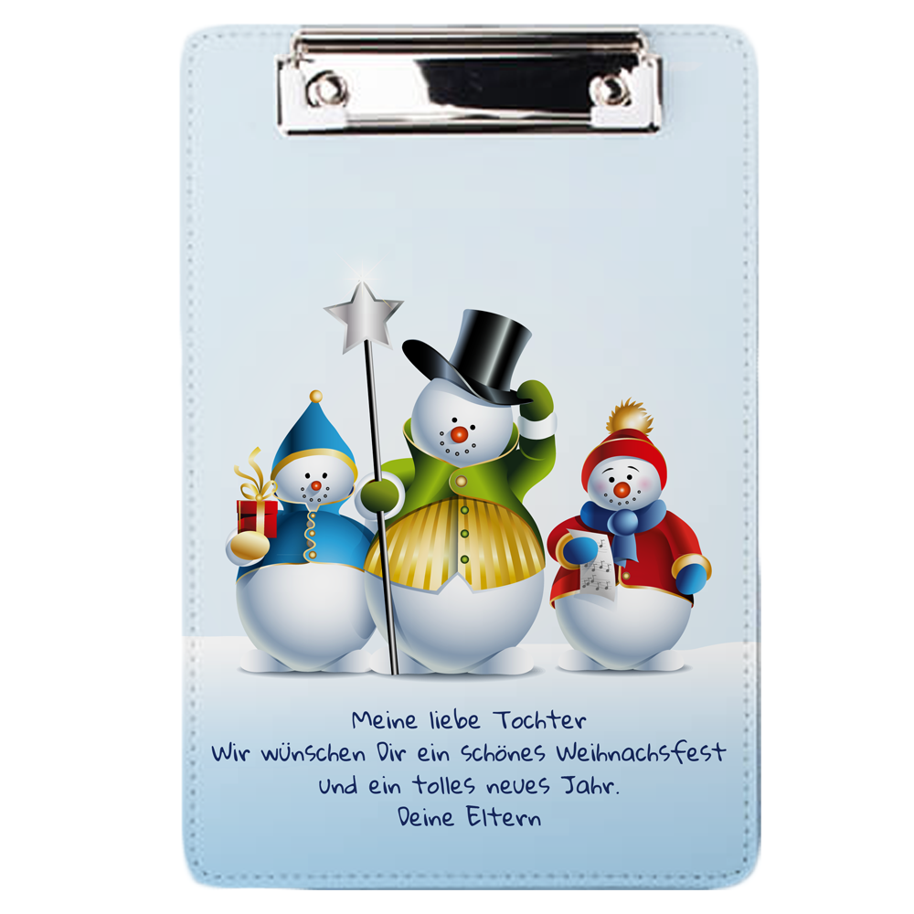 Geldgeschenk Gutschein Klemmbrett Schneemann mit Text