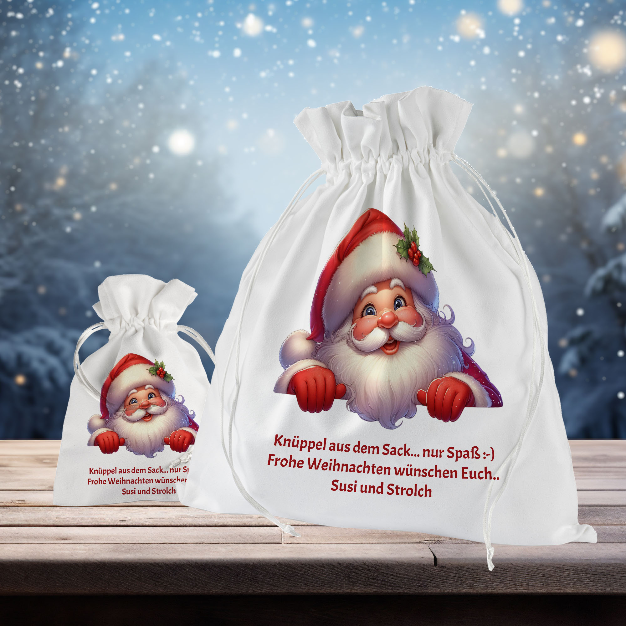 Weihnachtsmann Geschenkbeutel mit eigenem Text zu Weihnachten