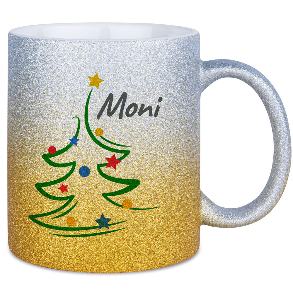 Glitzertasse Weihnachtsbaum mit Name