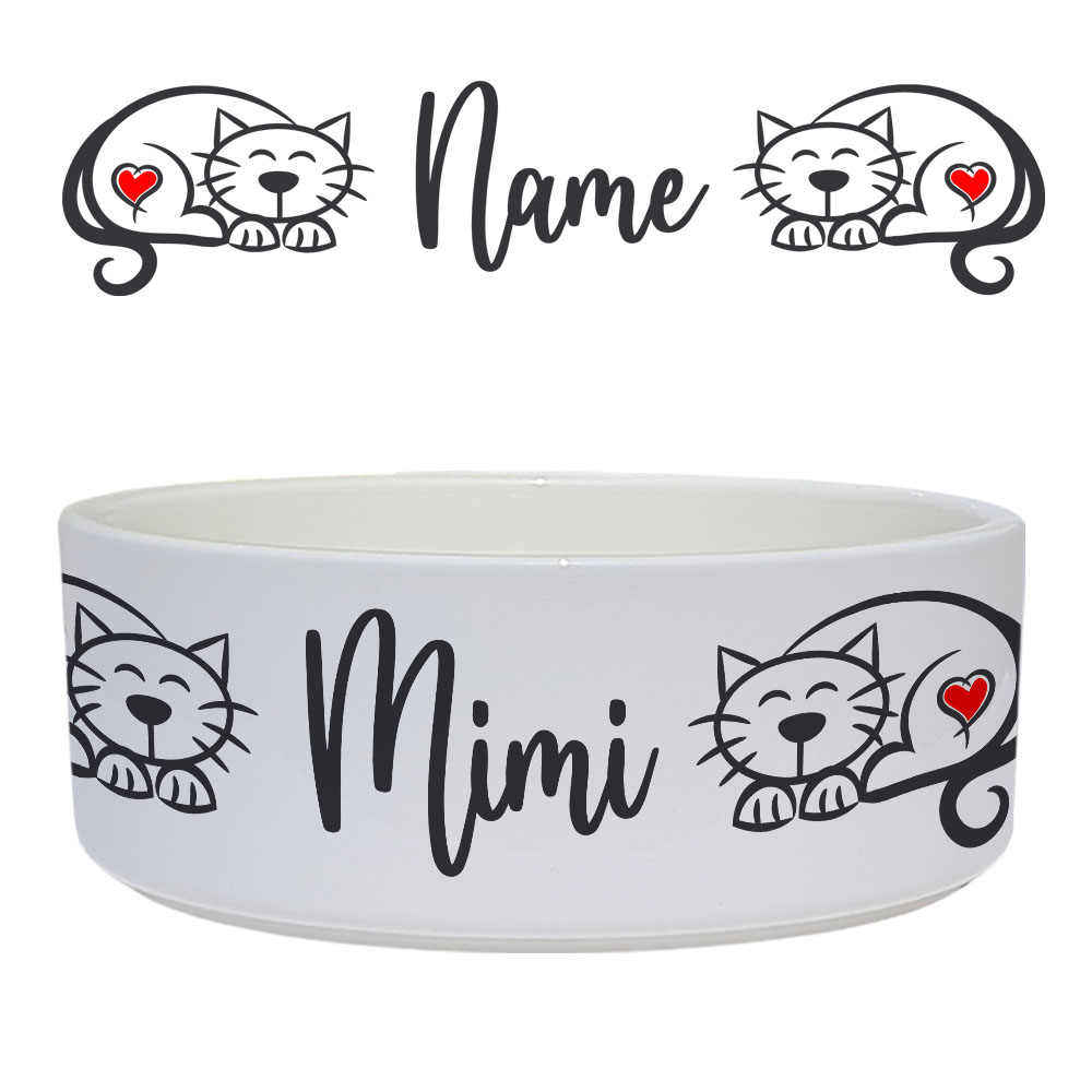Katzennapf mit Name 15 cm Herz-Katze