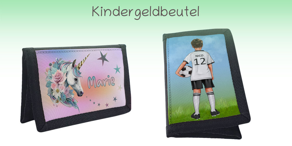 Ein Banner mit Kindergeldbeutel mit Name