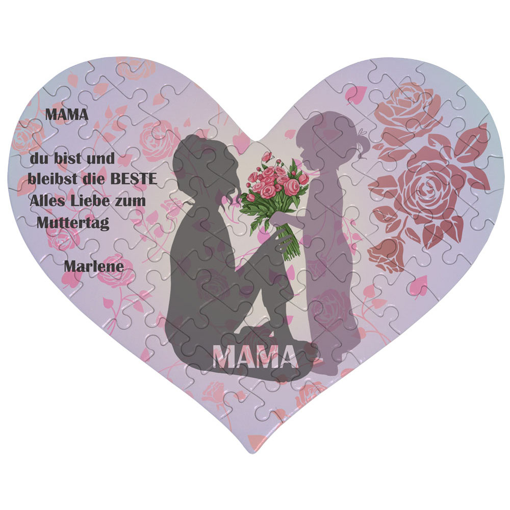 Puzzle zum Muttertag Mutter & Tochter mit Wunschtext Herz-Form