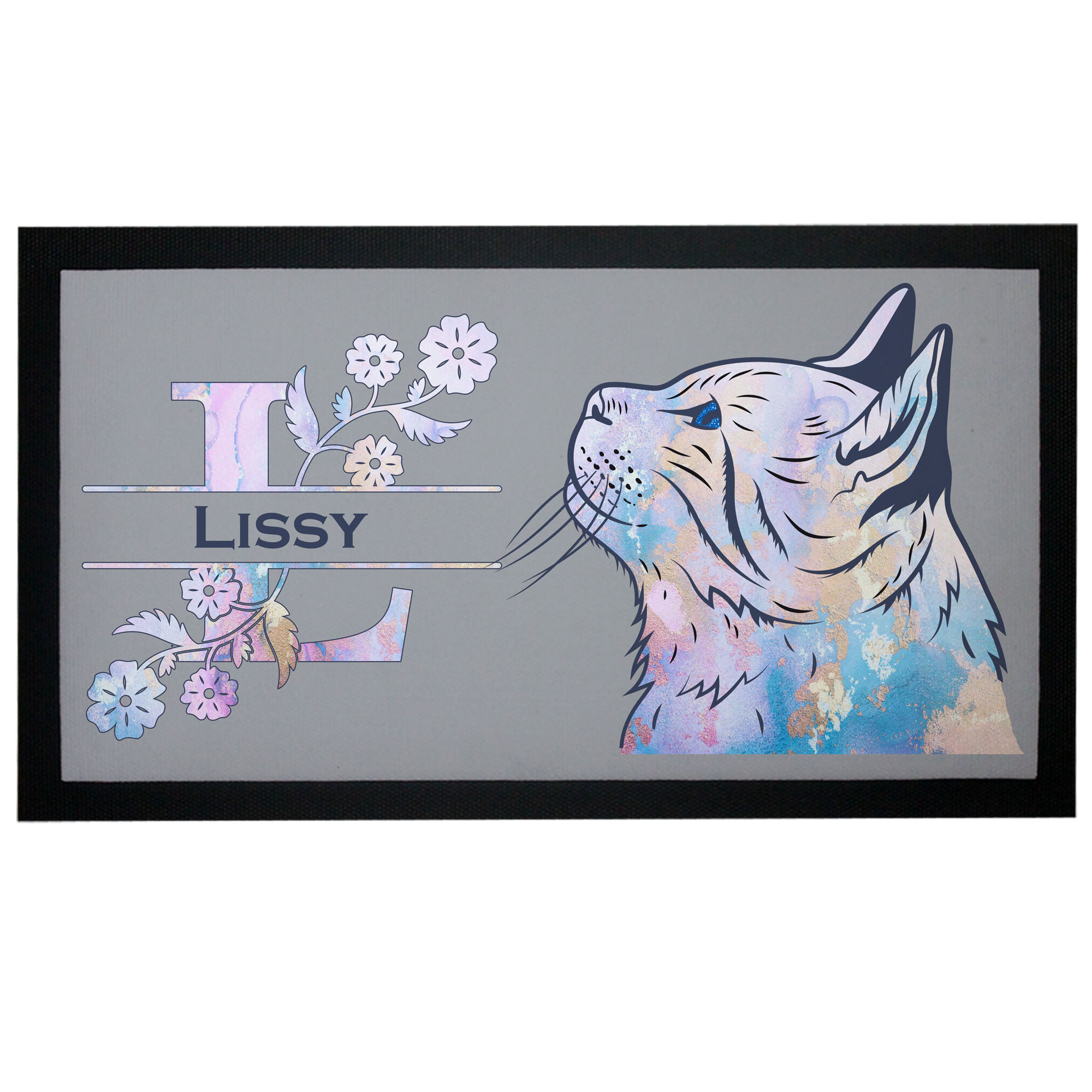 Napfunterlage Katze mit Name Floral-Design Pastell