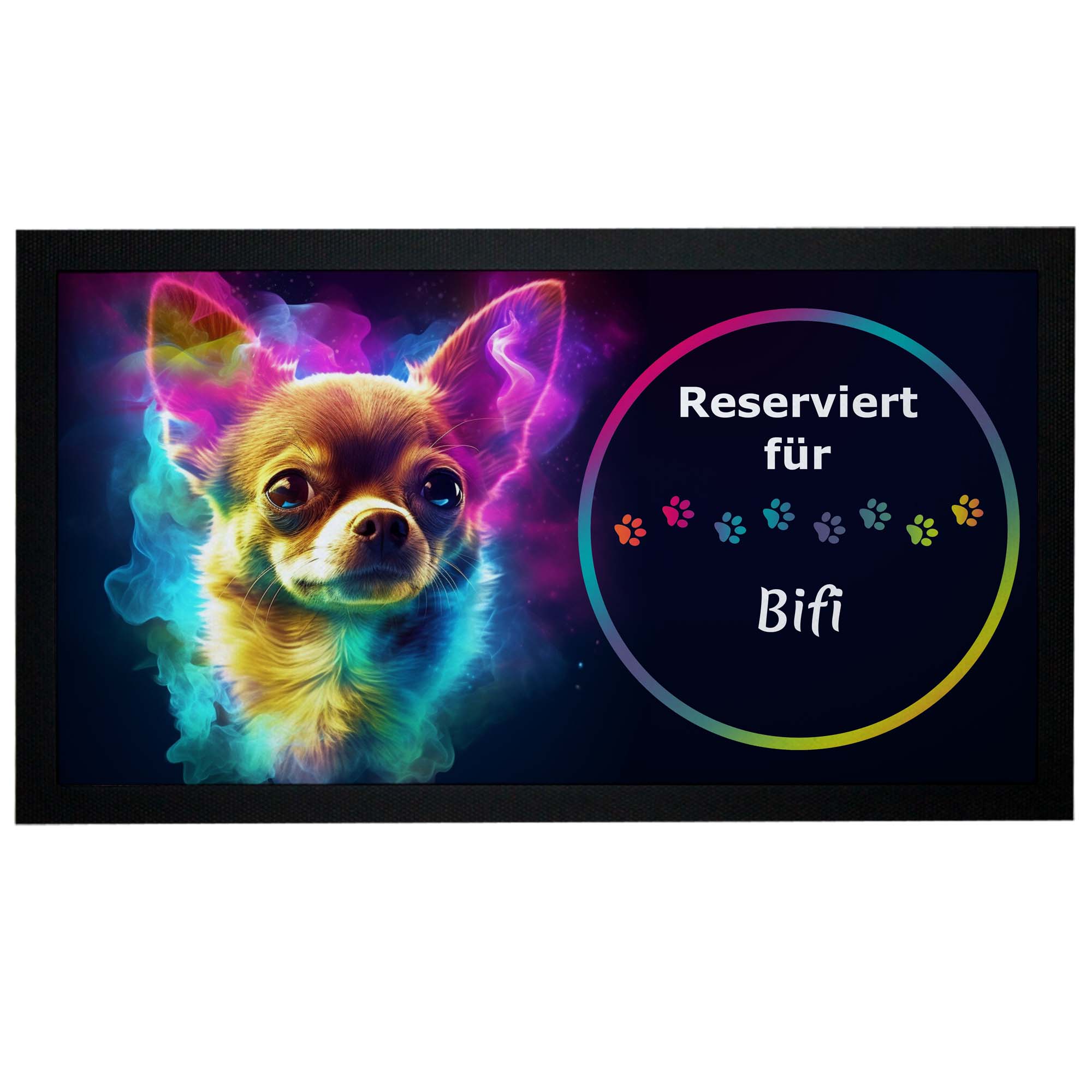 Napfunterlage Chihuahua mit Name Neon-Design