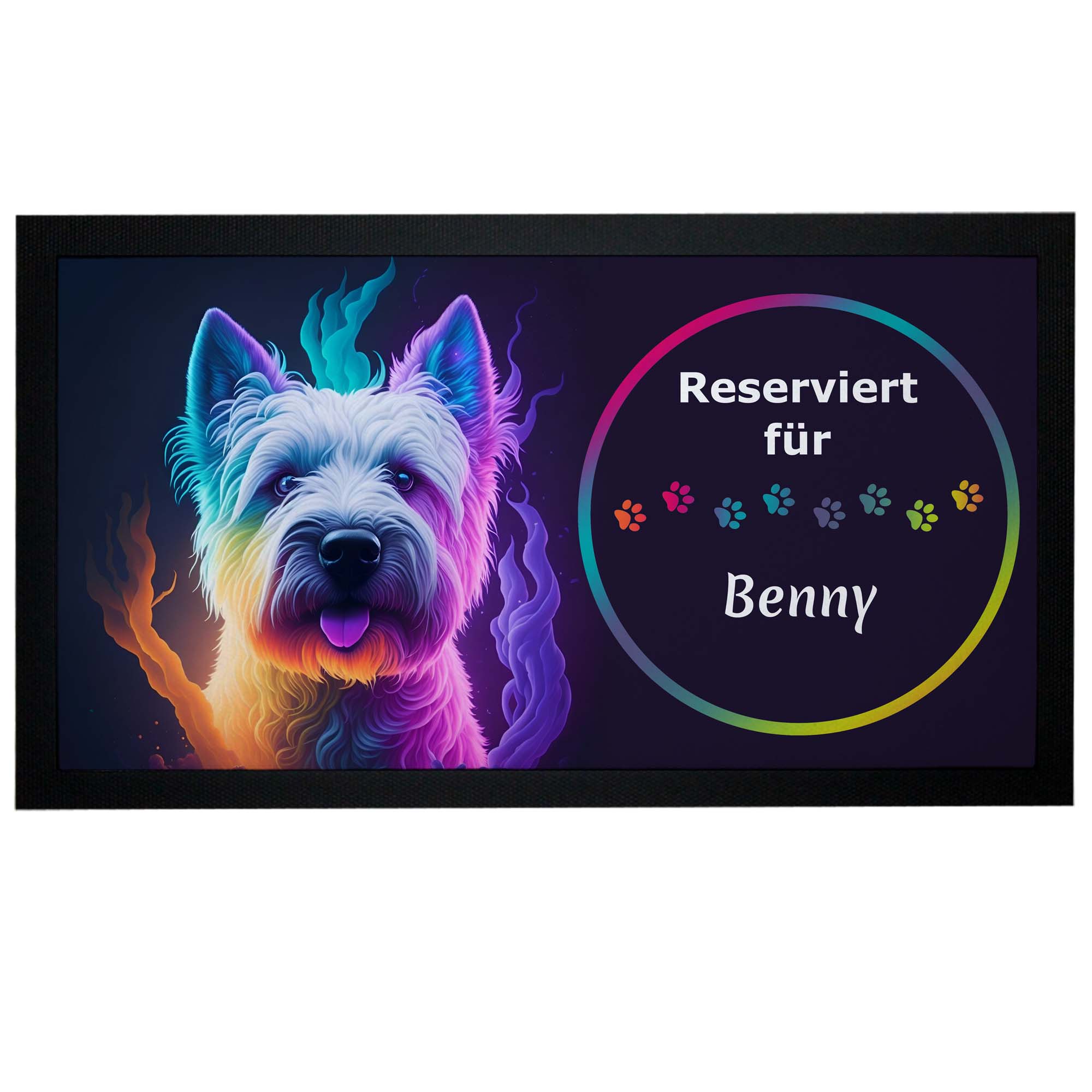 Napfunterlage West Highland White Terrier mit Name Neon-Design