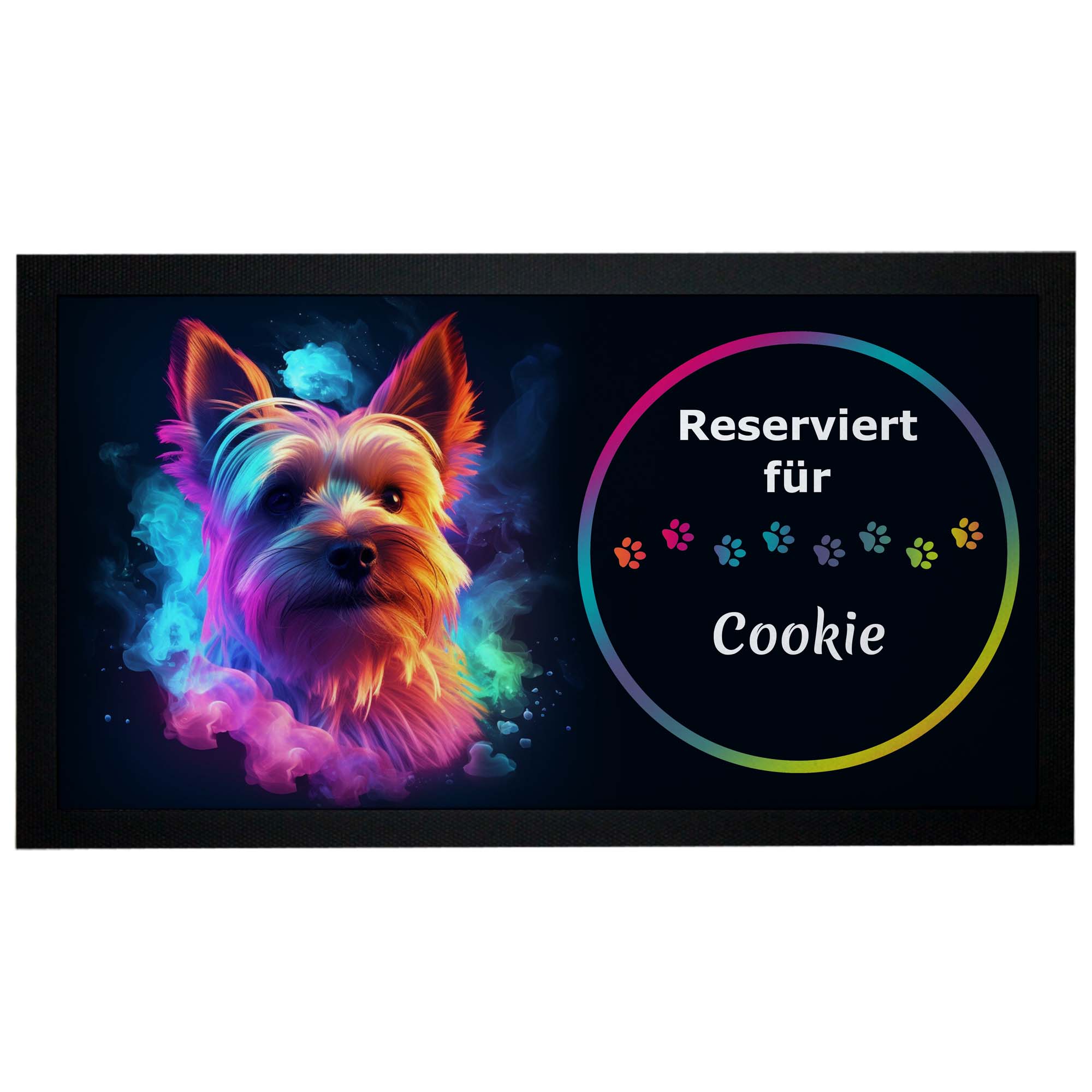 Napfunterlage Yorkshire Terrier mit Name Neon-Design